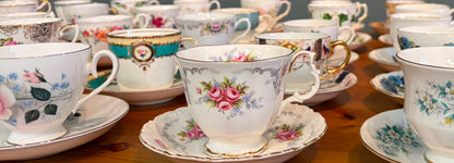 Job lot 15 Pretty Vintage Tea Cups & Saucers- Ideal for use at Tea Parties