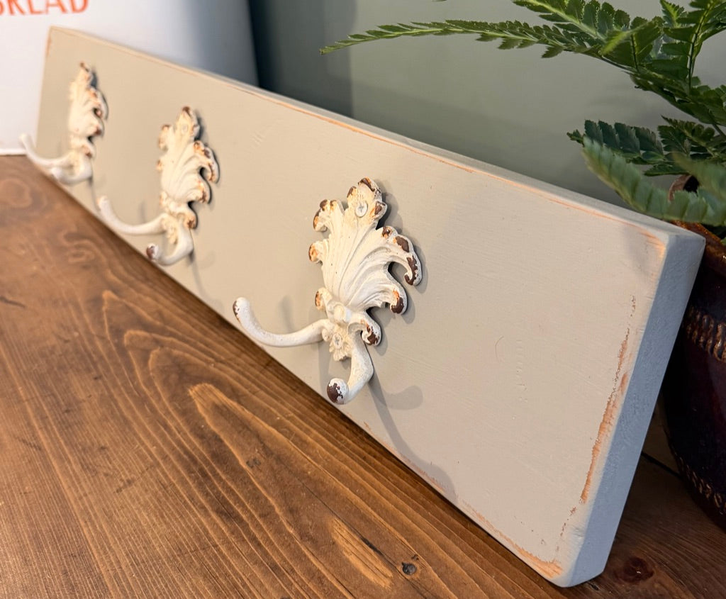 Painted Reclaimed Coat Hooks - Distressed Shabby Finish Grey
