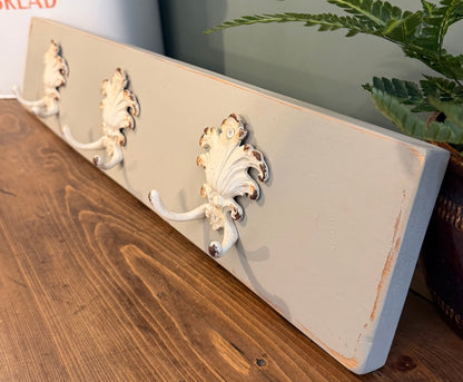 Painted Reclaimed Coat Hooks - Distressed Shabby Finish Grey