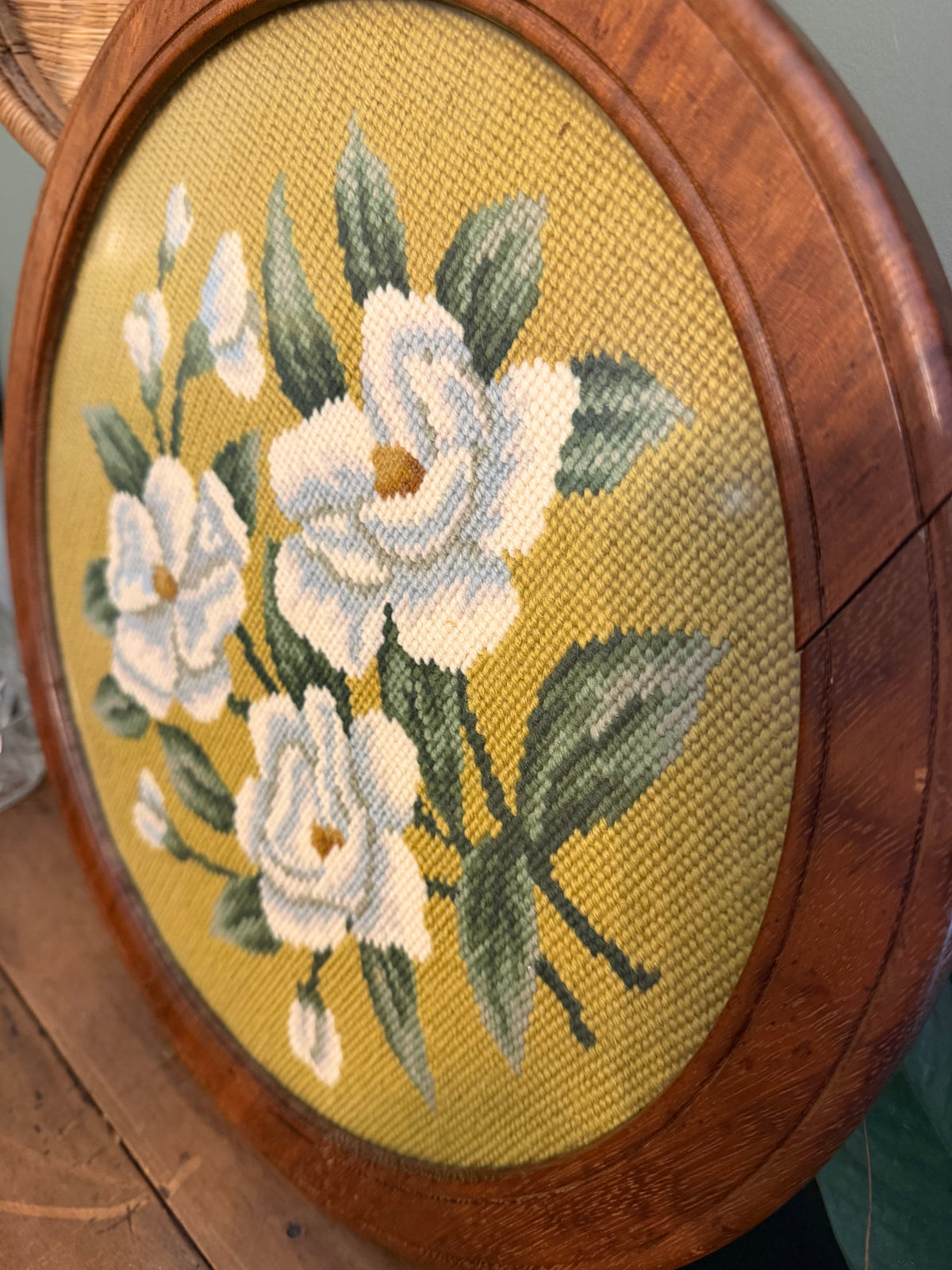 Vintage Round Framed Floral Tapestry