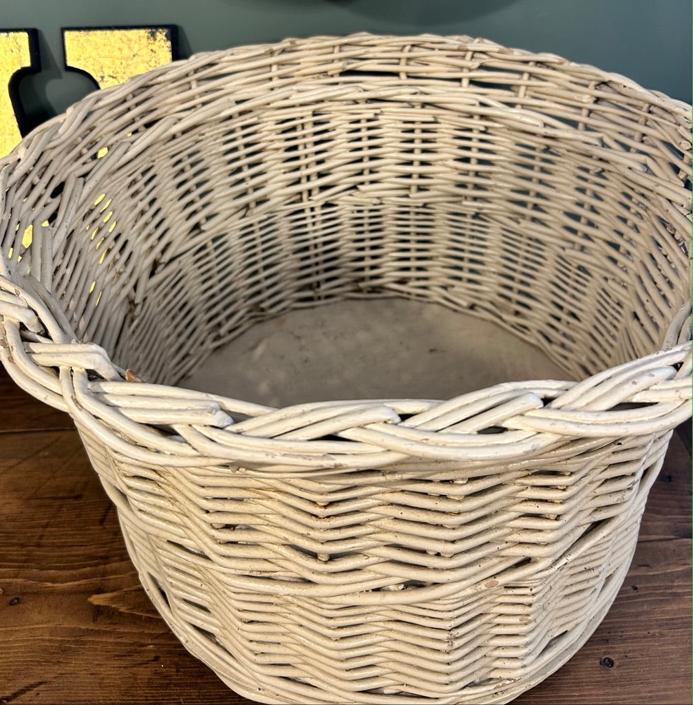 Large White Vintage Basket Planter