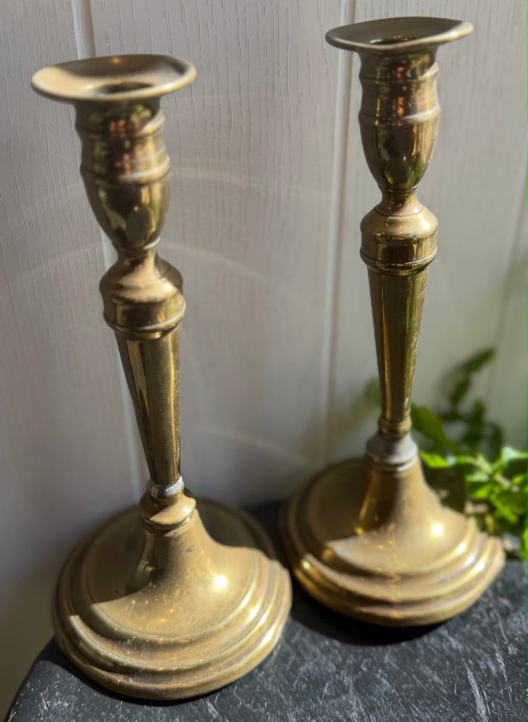 Pair of Vintage Brass Candlesticks - Round base