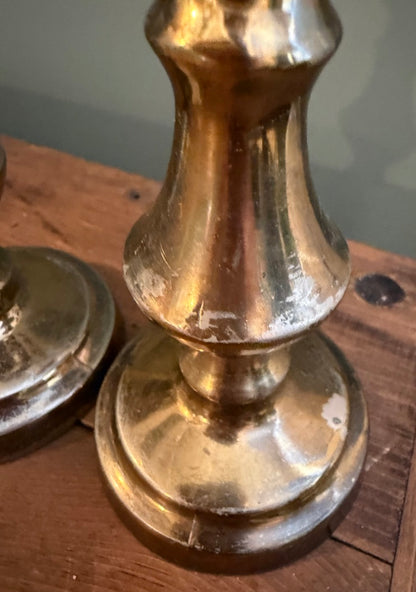 Small Pair of Vintage Brass Candlesticks - Round base