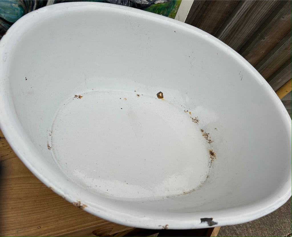 Oversized Vintage Oval White Enamel Bath Tub - Planter / display