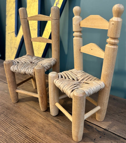 Pair of Miniature Vintage Rush Seat Chairs
