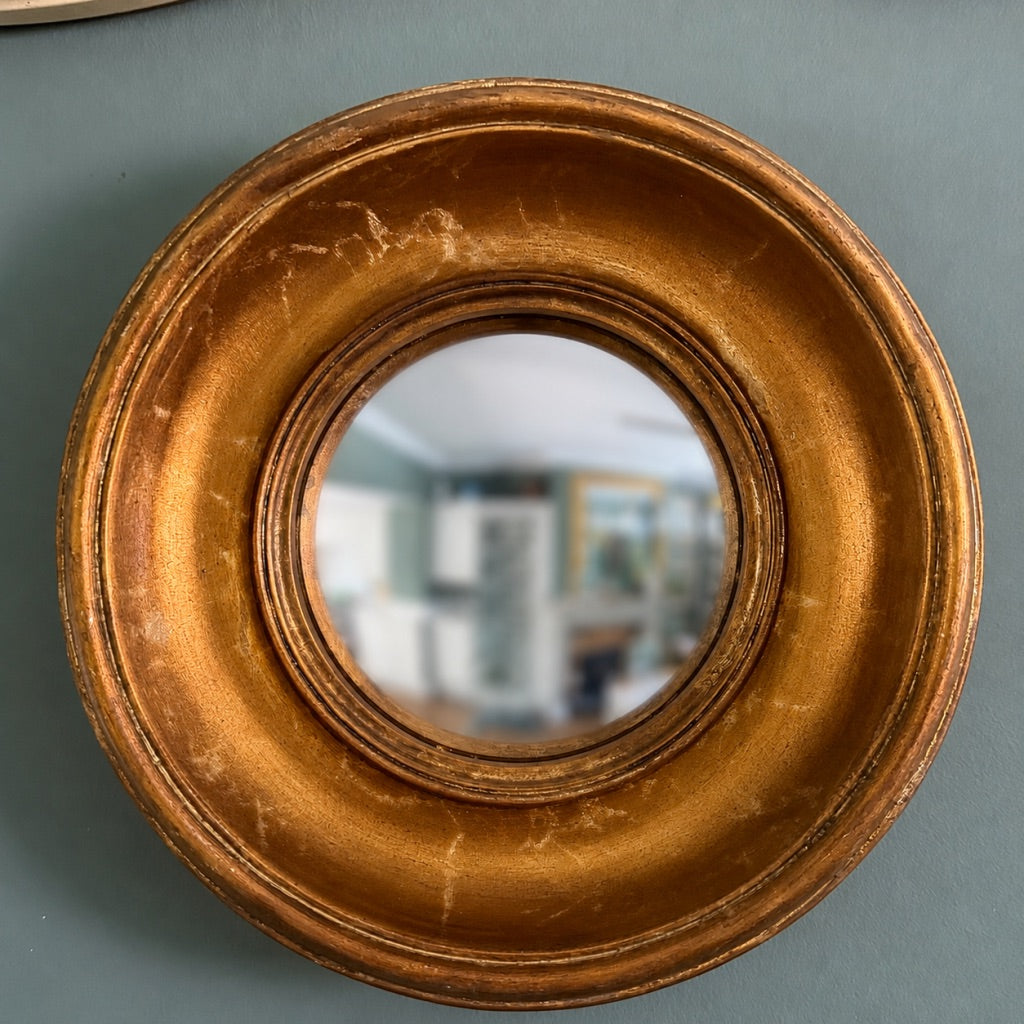 Gold Antiqued Round Port Hole style Mirror - Small Convex chunky frame