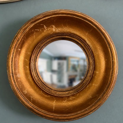 Gold Antiqued Round Port Hole style Mirror - Small Convex chunky frame