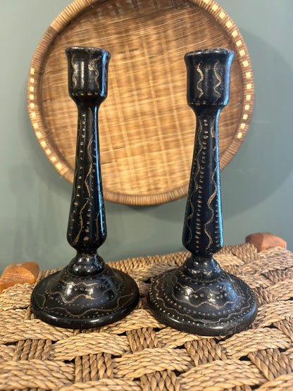 Pair of Antique Naive Candle Stick Holders