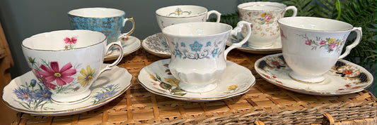 Mismatched Pretty Vintage Tea Cups and Saucers ~ Set of 6