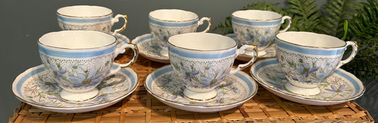 Pretty Vintage Tuscan Plant Tea Cups and Saucers ~ Set of 6