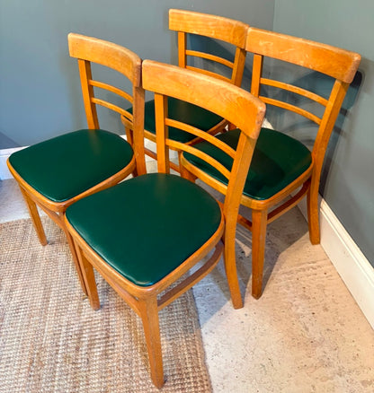 Set of 4 Vintage Retro Kitchen Chairs with Green Seats