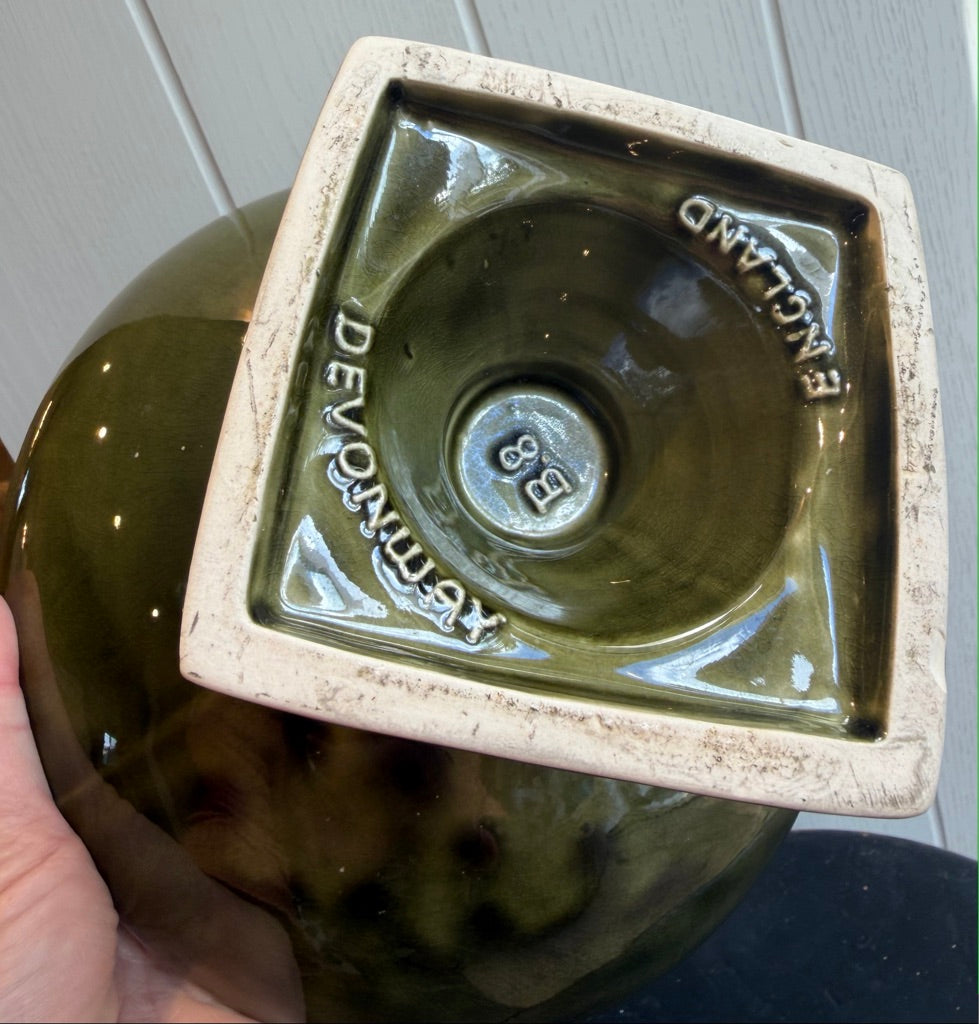 Vintage Green Pedestal Pottery Bowl by Devonway
