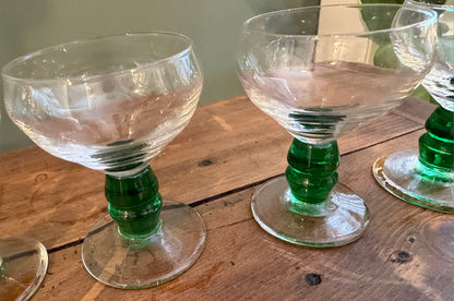 Set of 4 French Vintage Green Stem Sherry / Port Glasses