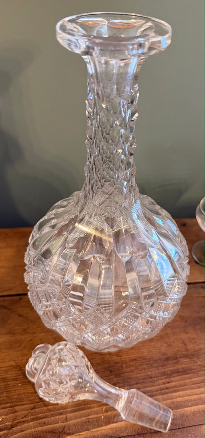 Vintage Cut Glass Decanter with Stopper *F