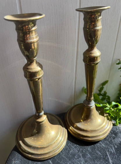 Pair of Vintage Brass Candlesticks - Round base