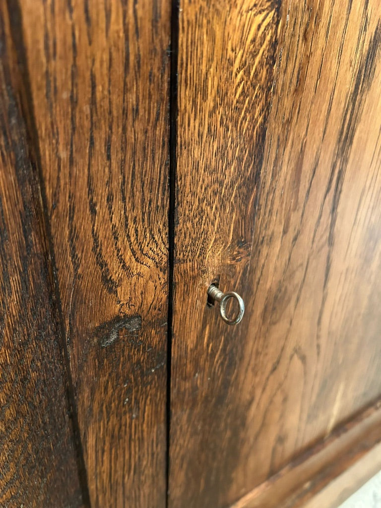 Antique Glazed Corner Oak House Keepers Cupboard