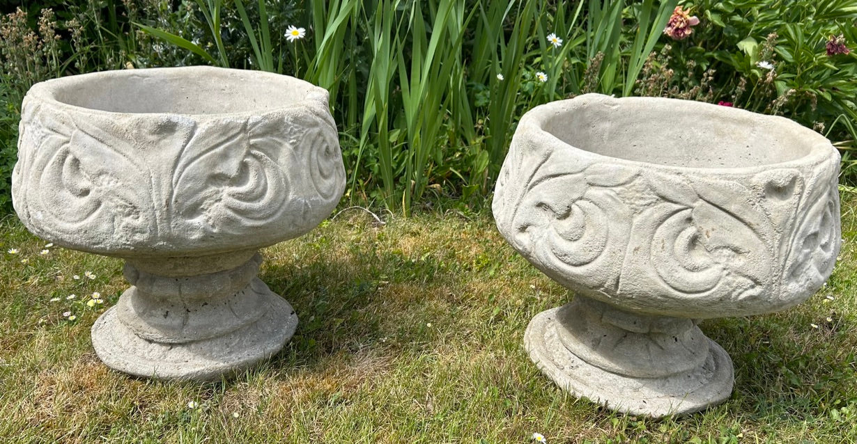 Pair of Concrete Ornate Planters