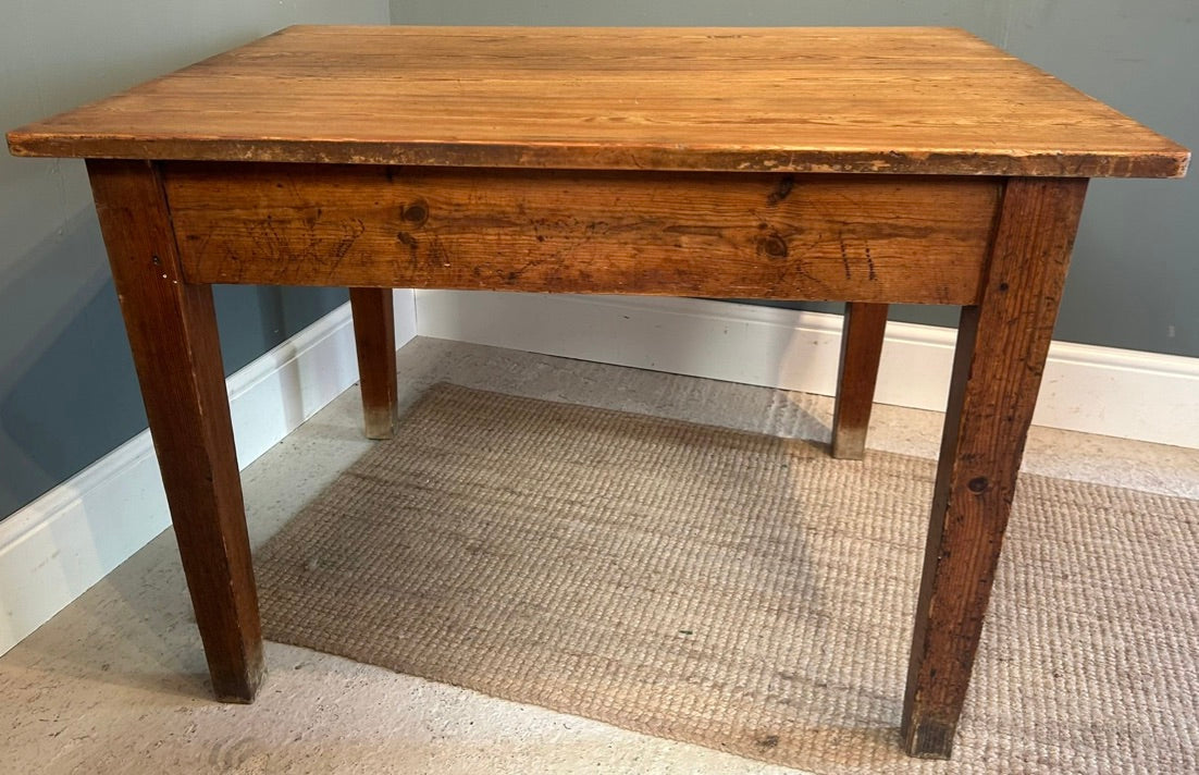 Small Vintage Rustic Pine Farmhouse Table with Drawer