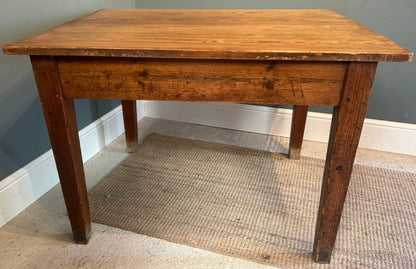 Small Vintage Rustic Pine Farmhouse Table with Drawer