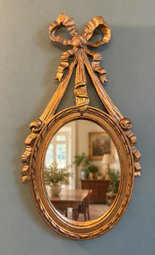 Antique Style Gold Ornate with Ribbon Bow detail Convex Wall Mirror