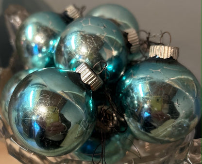 Set of 9 Glass Vintage Blue Turquoise Christmas Baubles