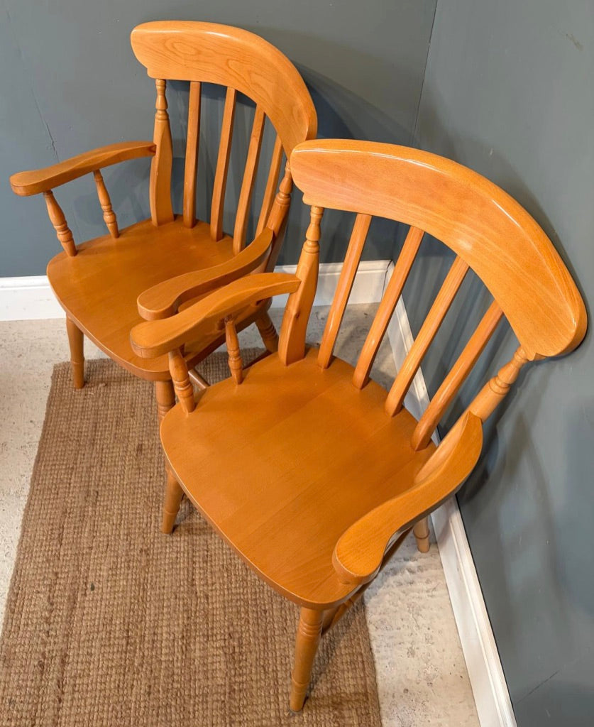 Pair of Farmhouse Slat back Carver Chairs