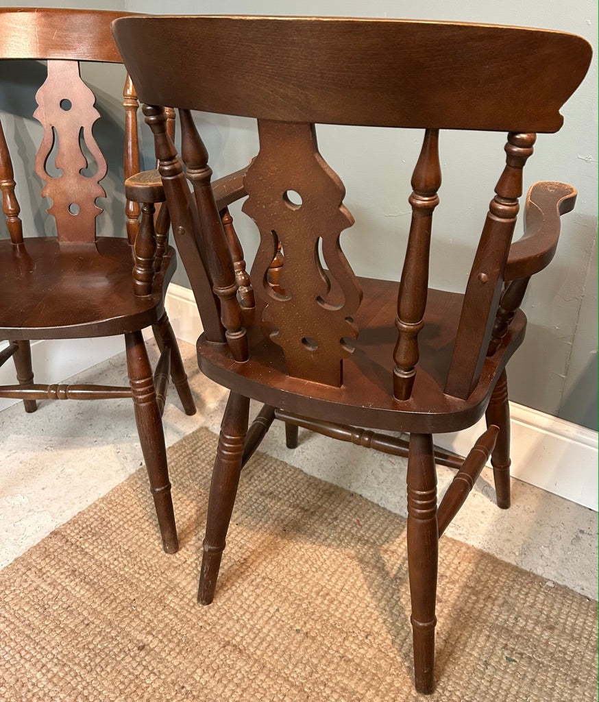 Pair of Dark Vintage Fiddle back Carver Chairs