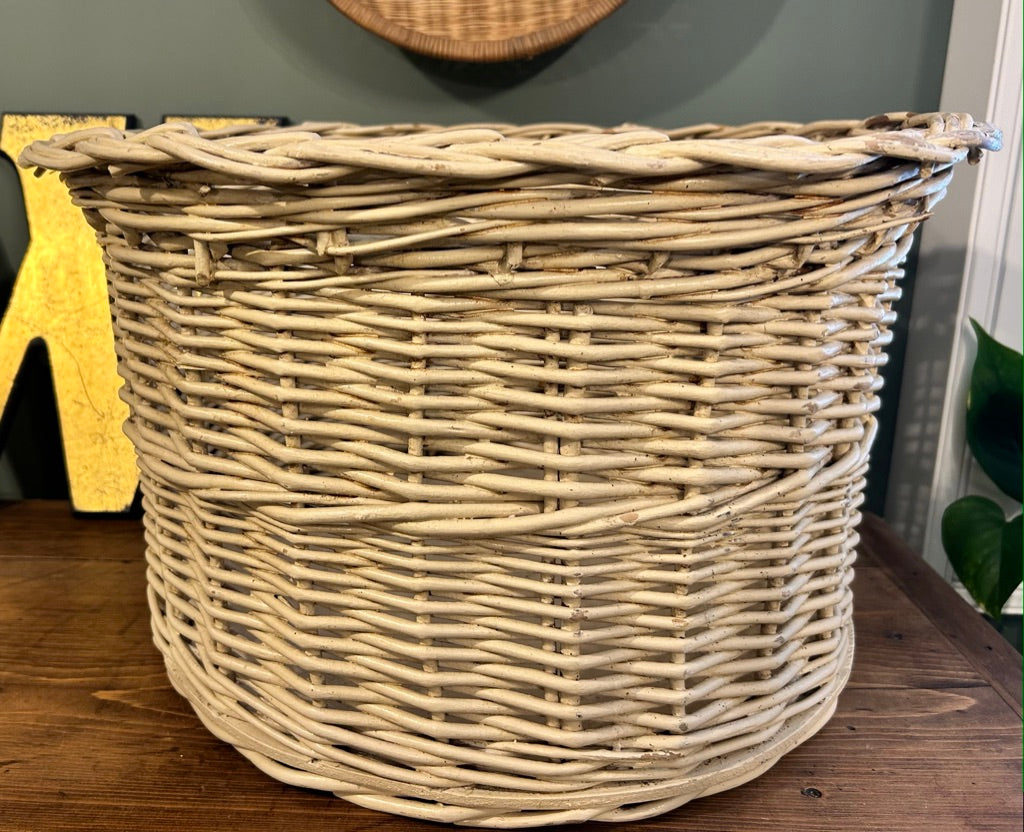 Large White Vintage Basket Planter