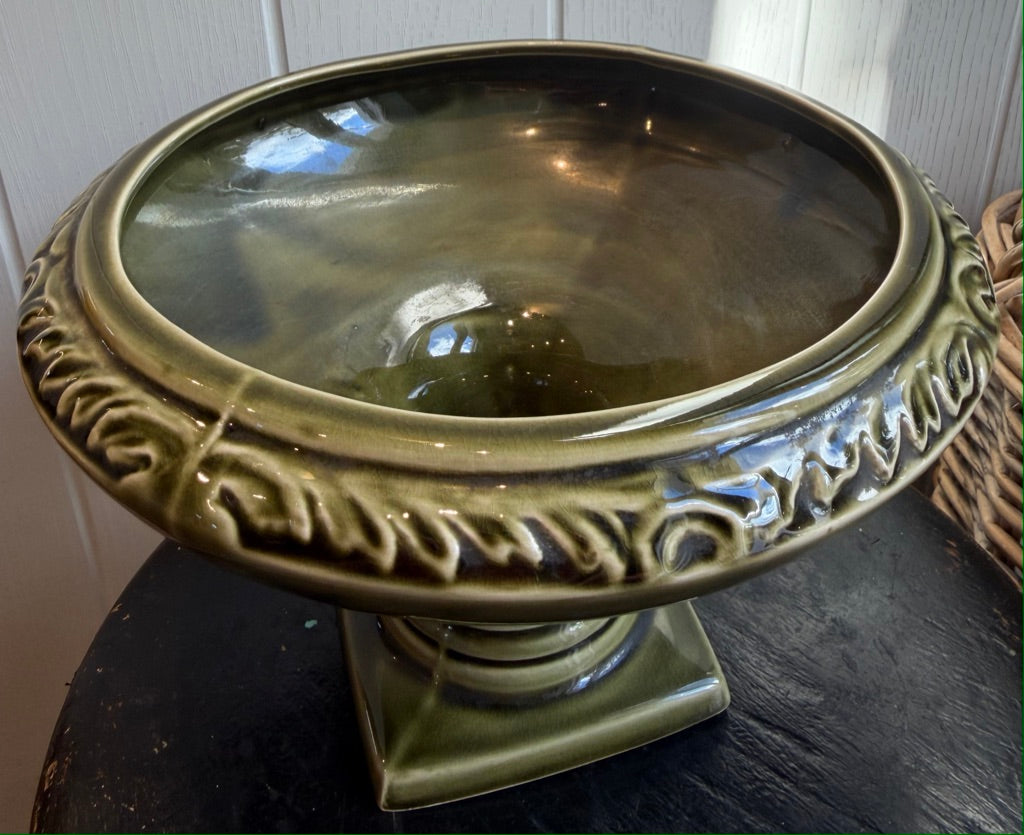 Vintage Green Pedestal Pottery Bowl by Devonway