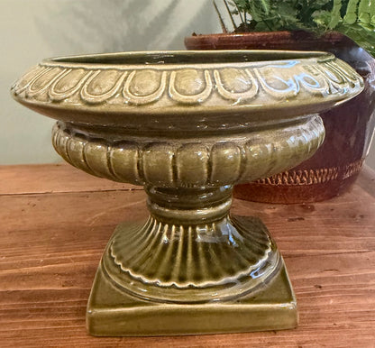Vintage Green Pedestal Pottery Mantel Vase