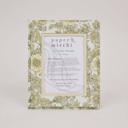 Pretty Floral Block Printed Picture Frame (5x7) - Wild Rose Buttercream