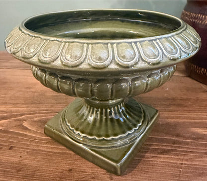 Vintage Green Pedestal Pottery Mantel Vase