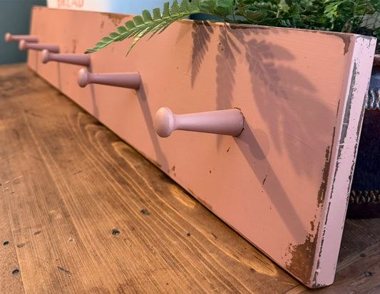 Painted Reclaimed Peg Hooks - Distressed Shabby Finish Pink