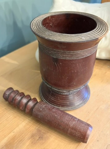 Antique Wooden Hand Turned Pestle and Mortar