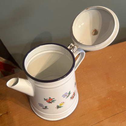 Vintage style Enamel Coffee Pot - with flowers