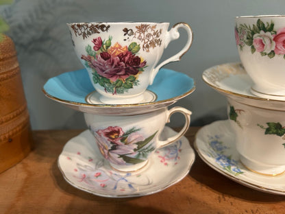 Mismatched Pretty Vintage Tea Cups and Saucers ~ Job lot Set of 10