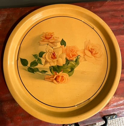 Vintage Floral Round Tin Metal Tray