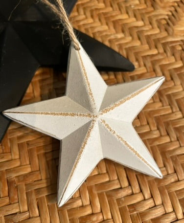 White 3D Wooden Hanging Star Decoration - Lightly distressed shabby finish