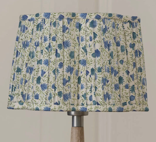 Traditional Vintage Style Pleated Scalloped shape Lamp Shade -Cream & Denim Blue