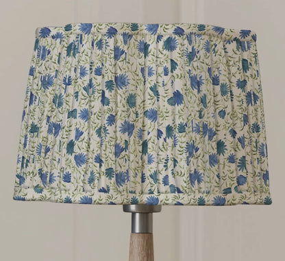 Traditional Vintage Style Pleated Scalloped shape Lamp Shade -Cream & Denim Blue