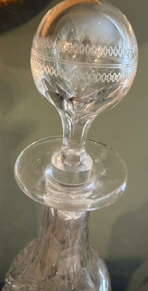 Vintage Cut Glass Decanter with Etched Stopper *G