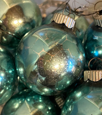 Set of 9 Glass Vintage Blue Turquoise Christmas Baubles
