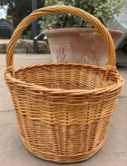 Vintage Round Wicker Handled Basket