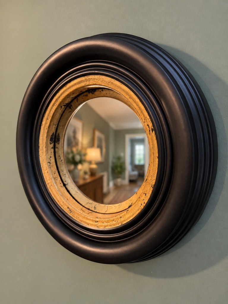Chunky Black Gold Antiqued Round Port Hole style Mirror