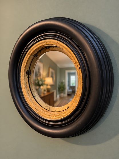 Chunky Black Gold Antiqued Round Port Hole style Mirror