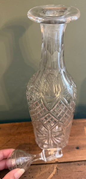 Vintage Cut Glass Decanter with Etched Stopper *G