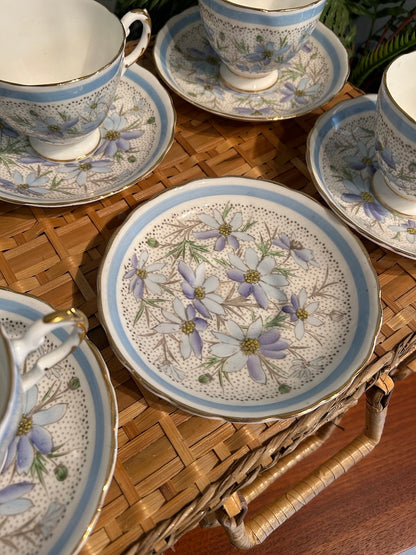 Pretty Vintage Tuscan Plant Tea Cups and Saucers ~ Set of 6