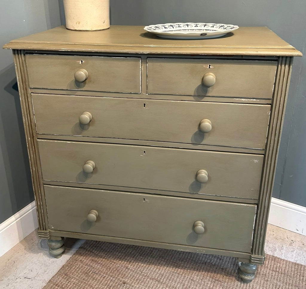 Vintage Painted Distressed Chest of Drawers - Frenchic Olivia Green
