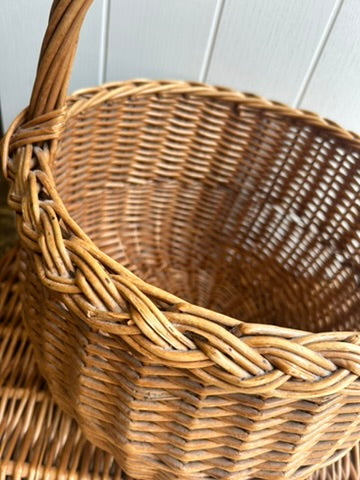 Vintage Round Wicker Handled Basket