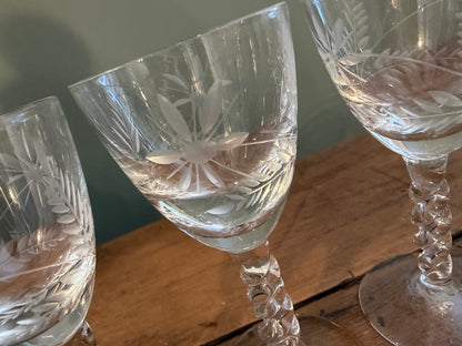 Set of 4 Antique Hand Blown Air Twist Sherry / Port Glasses